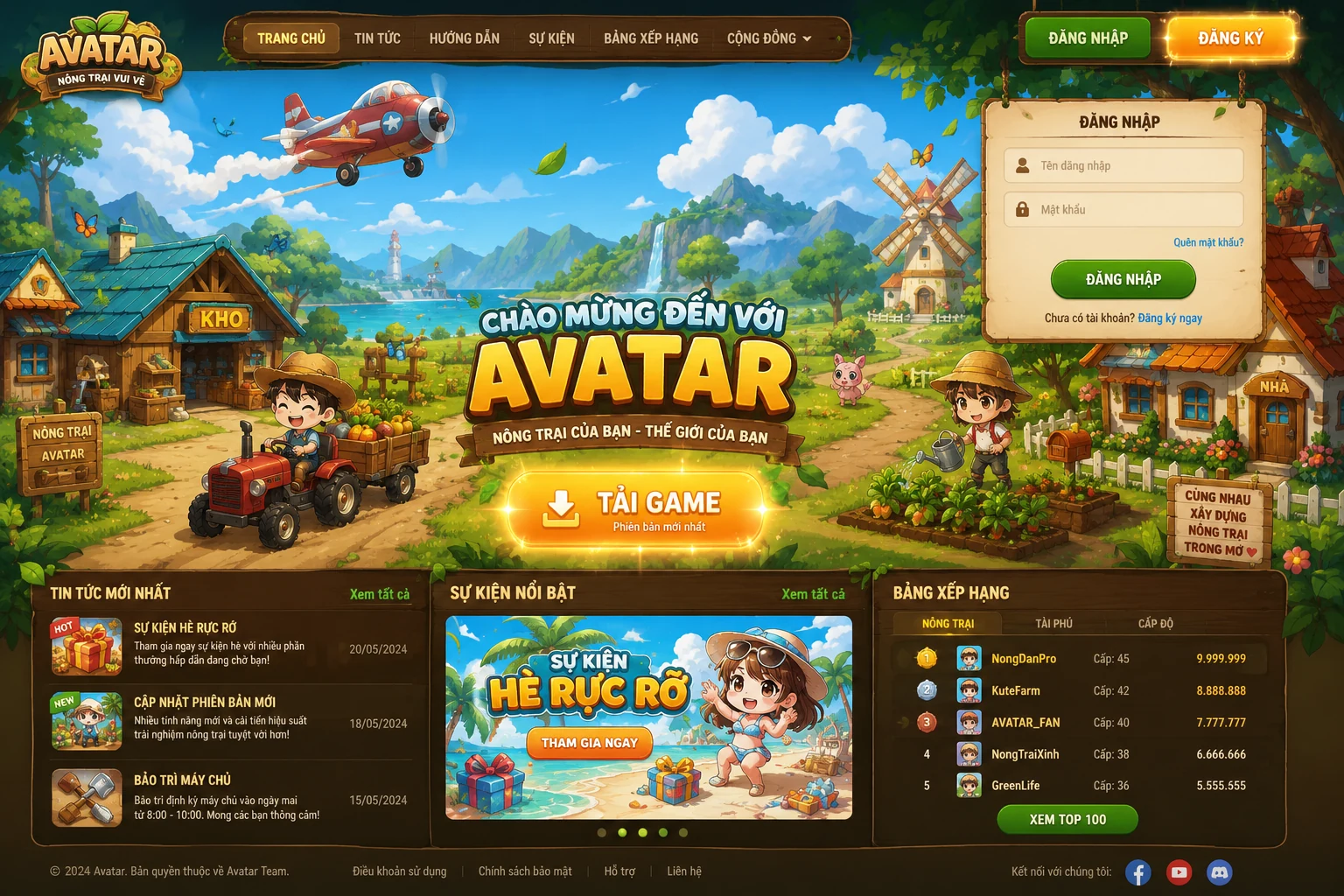 Giao diện cổng game Avatar hoạt hình